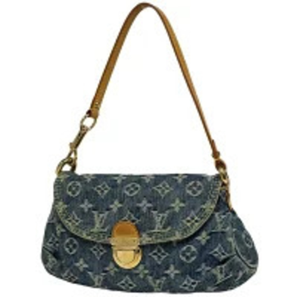 Louis Vuitton Pleaty Handbag Hobo Bag Monogram Denim Blue